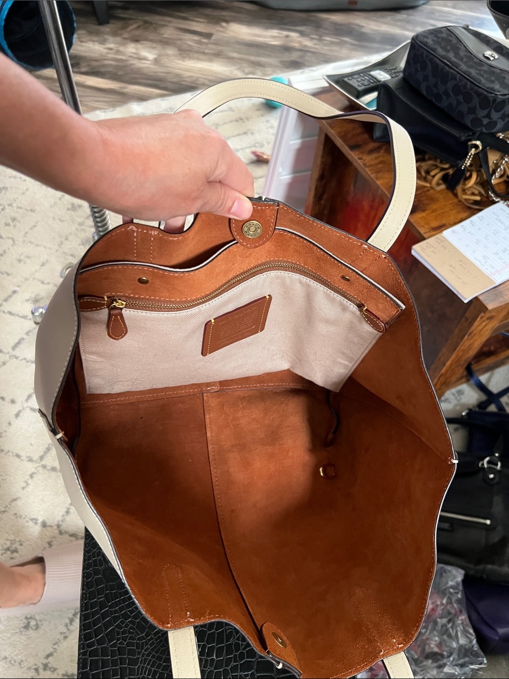 Coach Cream Smooth Leather Slouchy Tote - Picture 4 of 4